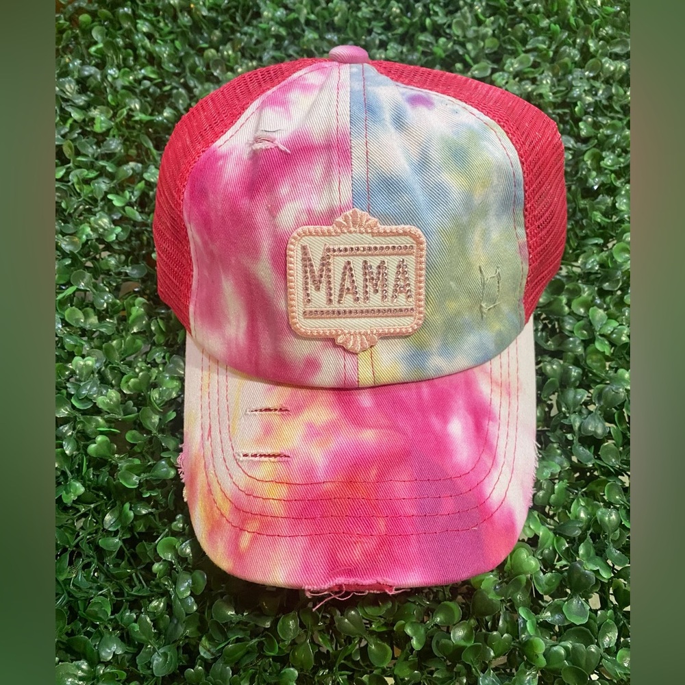 BRAND NEW WITH TAGS Retro Mama Tie-Dye Criss-Cross Ponytail Trucker Cap